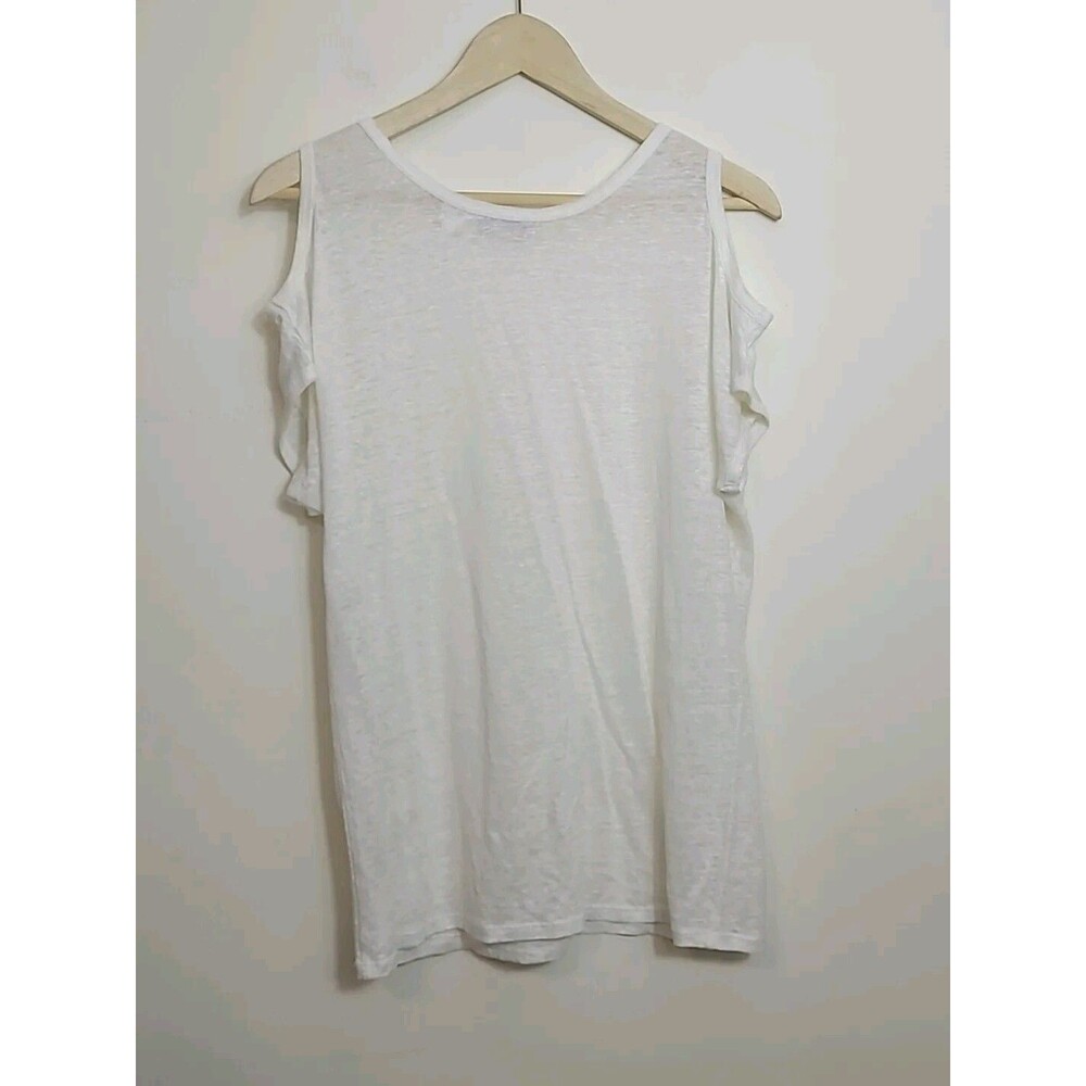 Acrobat 100% Linen White Cold Shoulder Top Size S